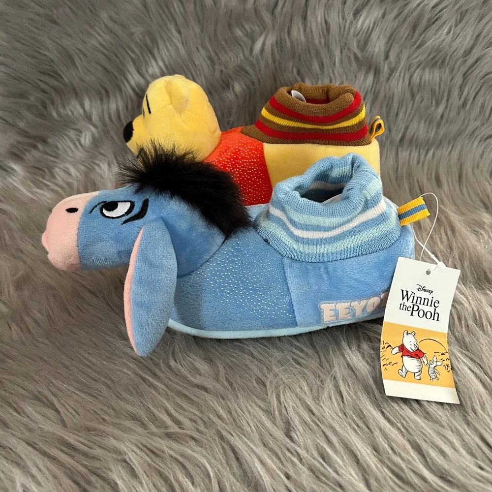 Disney Winnie The Pooh Plush Slippers‎ Toddler Girls Size 9-10 Slip On Shoes